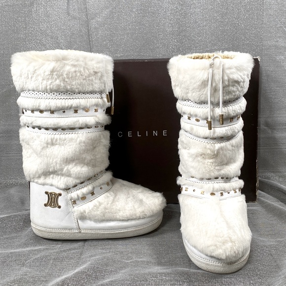 ✨HP✨AUTH CELINE MOON BOOTS Leather & Rabbit Fur EUC 38-40 - Picture 11 of 17